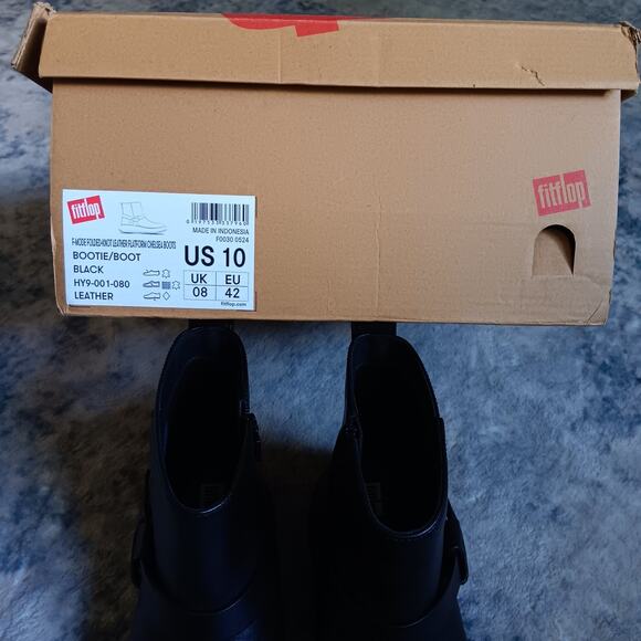 FitFlop F-Mode Folded-Knot Leather Flatform Chelsea Boots Black Size 10 - Picture 10 of 11